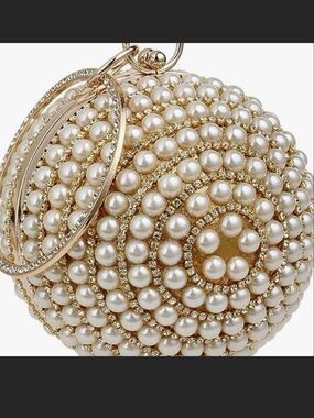 Pearl-Embellished Gold Sphere Wristlet Bag